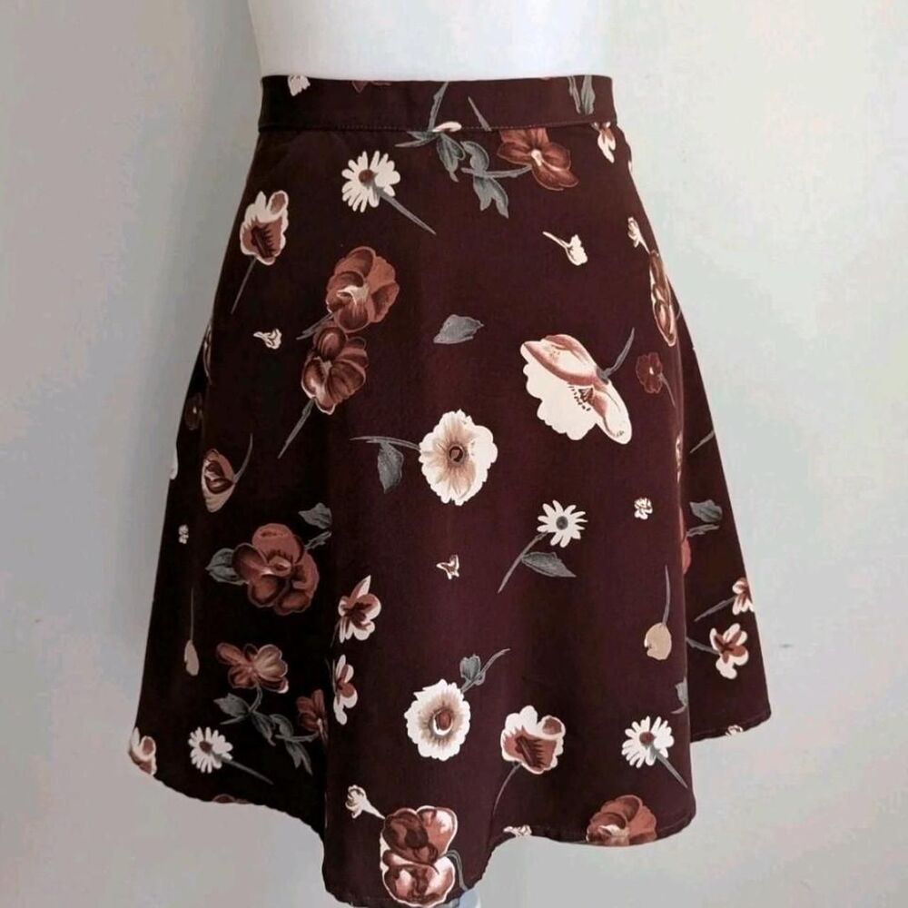 90s Mini Skirt My Michelle Brown Floral Twirly Academia 31" Waist Y2K